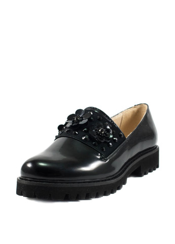 Черные женские кэжуал туфли с аппликацией на низком каблуке - фото