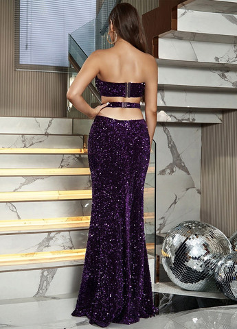 Темно-фиолетовое вечернее платье со шлейфом SHEIN однотонное