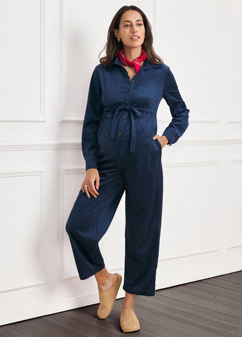 Комбинезон для беременных SHEIN комбинезон-брюки однотонный тёмно-синий кэжуал полиэстер, вельвет