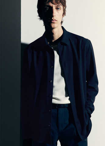 Индиго кэжуал рубашка однотонная H&M