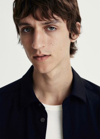 Индиго кэжуал рубашка однотонная H&M