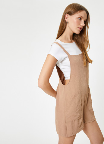 Комбинезон KOTON комбинезон-шорты однотонный бежевый кэжуал полиэстер