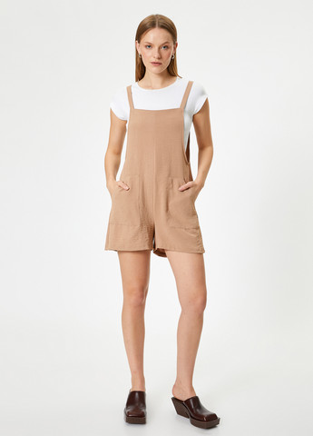 Комбинезон KOTON комбинезон-шорты однотонный бежевый кэжуал полиэстер