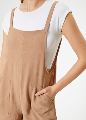 Комбинезон KOTON комбинезон-шорты однотонный бежевый кэжуал полиэстер