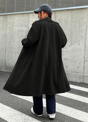 Чорне демісезонне Пальто двобортне SHEIN