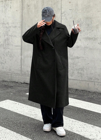 Чорне демісезонне Пальто двобортне SHEIN