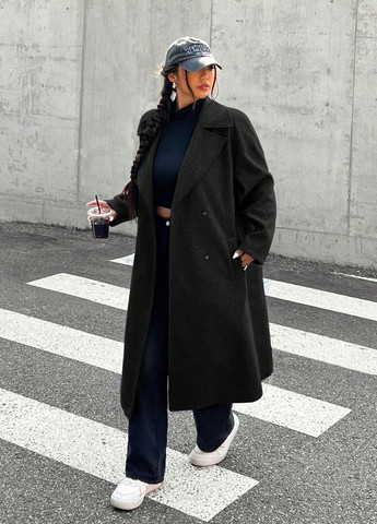 Чорне демісезонне Пальто двобортне SHEIN