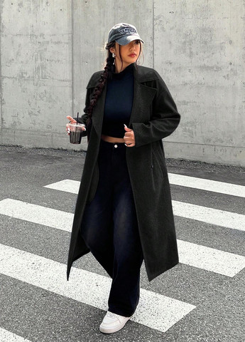 Чорне демісезонне Пальто двобортне SHEIN