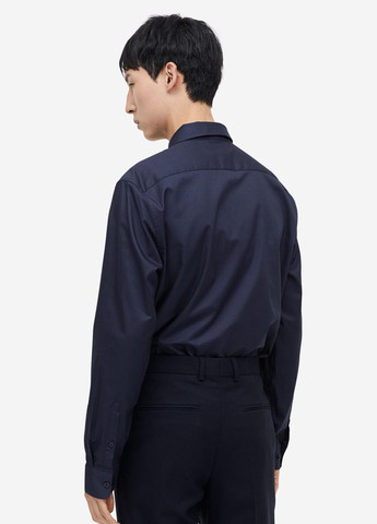 Темно-синяя классическая, кэжуал рубашка однотонная H&M