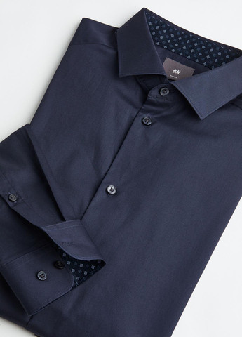 Темно-синяя классическая, кэжуал рубашка однотонная H&M