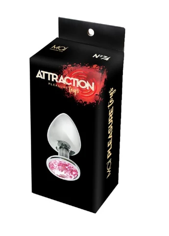 Металева анальна пробка з рожевим кристалом Attraction Toys №74, довжина 10см, діаметр 4см MAI (255073292)