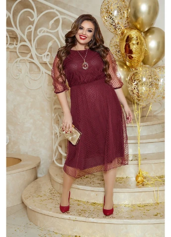 Бордовое кэжуал платье 208-1 64 бордовое N.N.C.Fashion однотонное