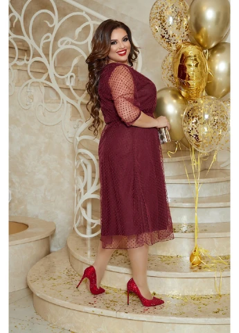 Бордовое кэжуал платье 208-1 64 бордовое N.N.C.Fashion однотонное
