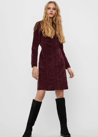 Бордовое кэжуал платье Vero Moda однотонное