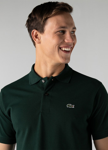 Темно-зеленая футболка-поло для мужчин Lacoste однотонная