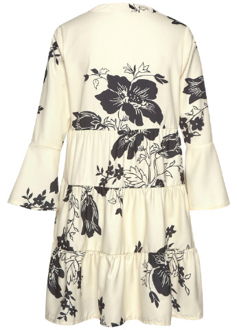 Молочное кэжуал платье клеш Lascana с цветочным принтом