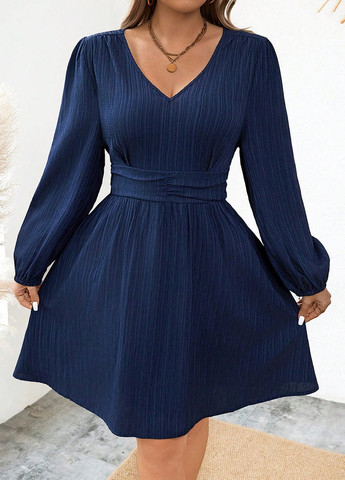 Темно-синя ділова сукня кльош SHEIN однотонна