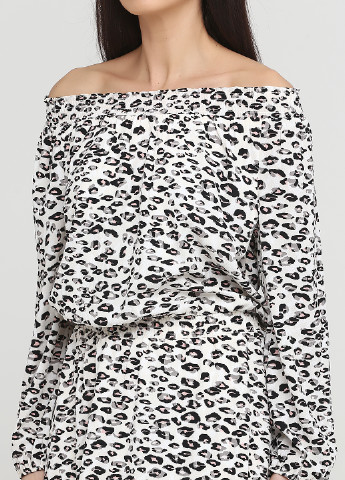 Молочное кэжуал платье с открытыми плечами Ashley Brooke леопардовый