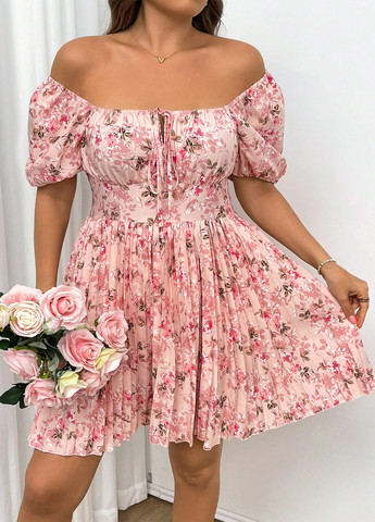 Персикова кежуал сукня а-силует SHEIN з квітковим принтом