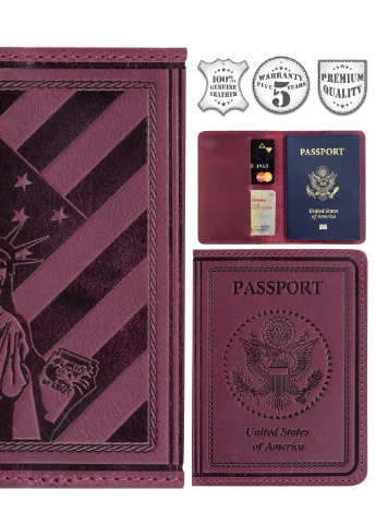 Обложка на паспорт Passport USA col.L бордовая DNK Leather (253933075)