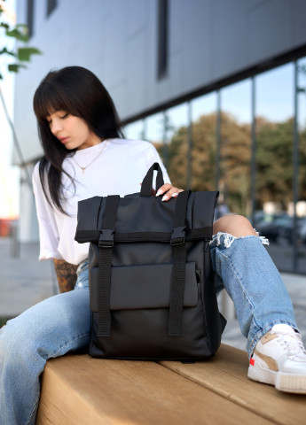 Рюкзак ролл унісекс RollTop Milton чорний з клапаном Sambag (254568364)