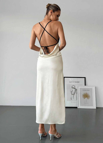 Кремовое вечернее платье с открытой спиной SHEIN однотонное