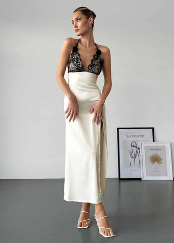 Кремовое вечернее платье с открытой спиной SHEIN однотонное