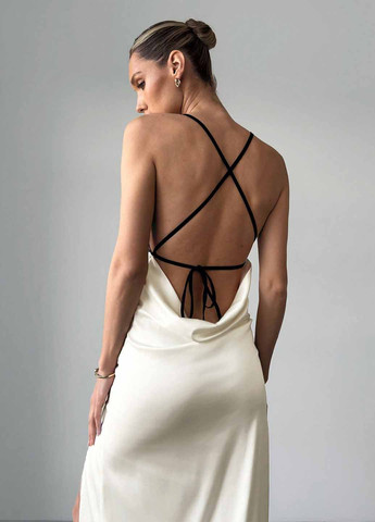 Кремовое вечернее платье с открытой спиной SHEIN однотонное