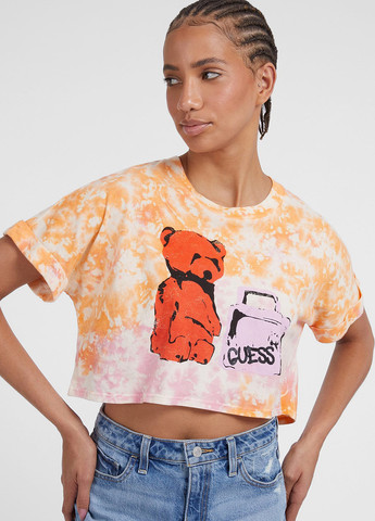 Оранжевая летняя футболка Guess