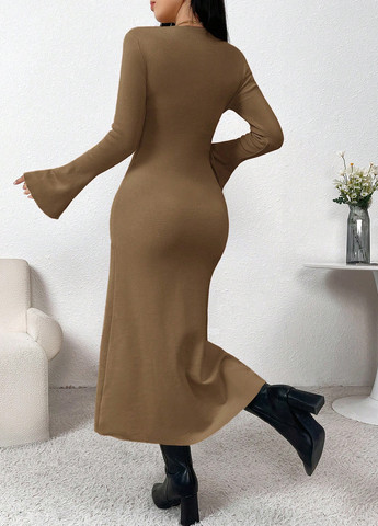 Кавова кежуал сукня кльош, сукня светр SHEIN однотонна