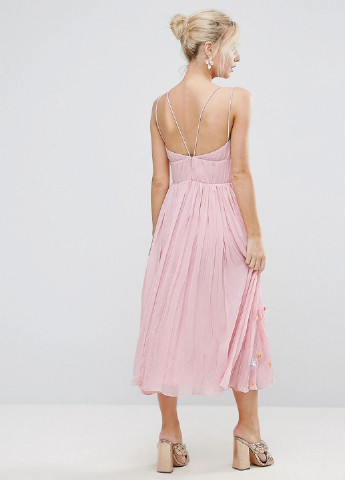 Светло-розовое вечернее платье с открытой спиной, клеш Asos с цветочным принтом