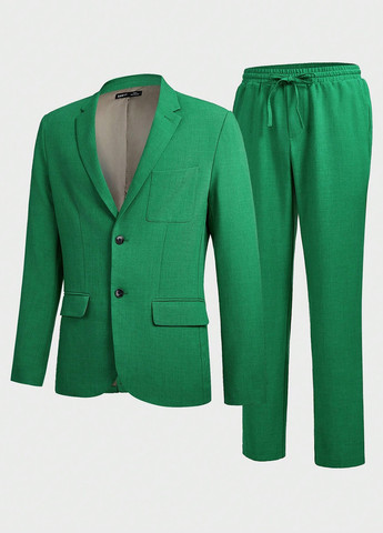 Зеленый демисезонный костюм (пиджак, брюки) брючный SHEIN