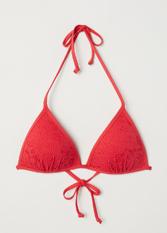Купальный лиф H&M бикини однотонный красный пляжный кружево, полиамид