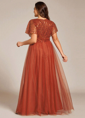 Теракотова вечірня сукня з спідницею-сонце, в стилі армпір SHEIN однотонна