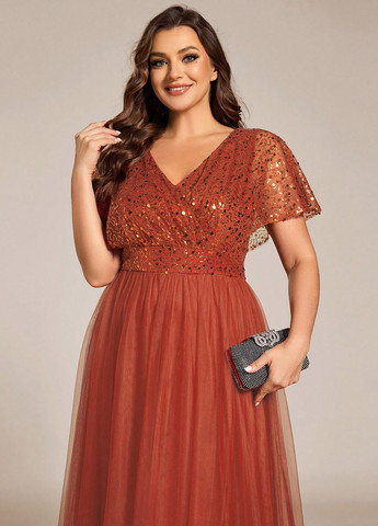 Теракотова вечірня сукня з спідницею-сонце, в стилі армпір SHEIN однотонна