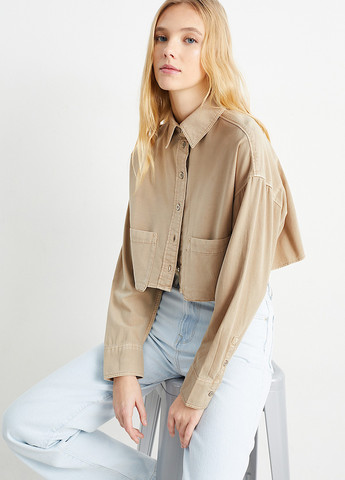 Бежевая кэжуал рубашка однотонная C&A