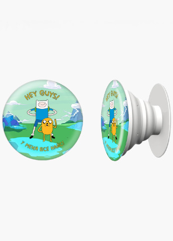 Попсокет (Popsockets) тримач для смартфону Фінн і Джейк пес Час Пригод (Adventure Time) (8754-1579) Чорний MobiPrint (216748265)