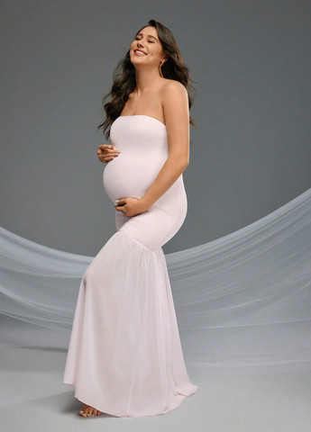 Світло-рожева вечірня, святковий сукня для вагітних з відкритими плечима SHEIN однотонна