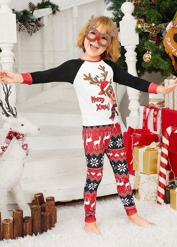 Червона зимня піжама (2 шт.) (лонгслів, штани) SHEIN