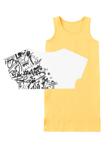 Гірчичний літній комплект (футболка, сарафан) Z16