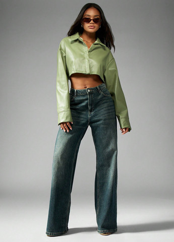 Светло-зеленая кэжуал рубашка однотонная SHEIN