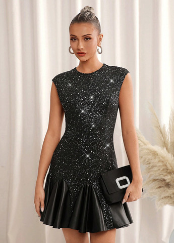 Черное коктейльное, вечернее платье SHEIN однотонное