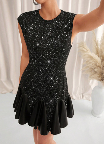 Черное коктейльное, вечернее платье SHEIN однотонное