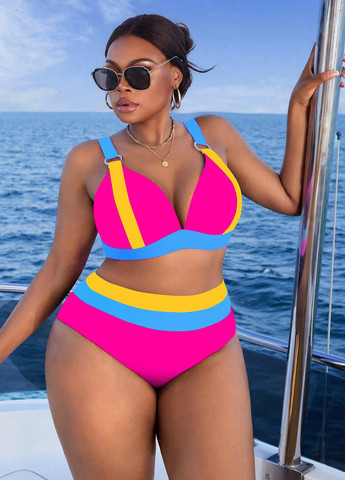 Фуксиновий (колору Фукія) літній купальник (ліф, трусики) роздільний SHEIN