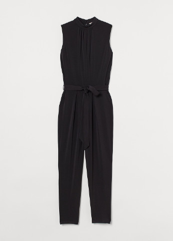 Комбинезон H&M комбинезон-брюки однотонный чёрный кэжуал полиэстер, трикотаж