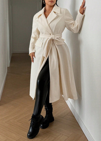 Кремовое зимнее Пальто однобортное SHEIN