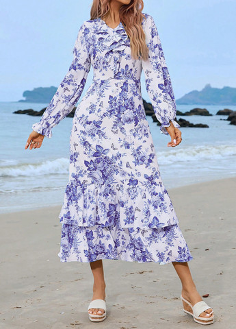 Білий кежуал сукня силуетна, годе SHEIN з квітковим принтом