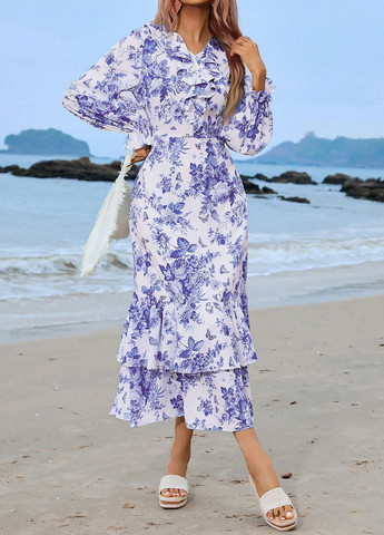 Білий кежуал сукня силуетна, годе SHEIN з квітковим принтом