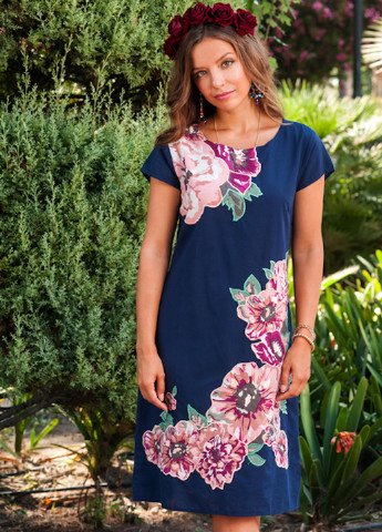 Темно-синее пляжное платье Indiano с цветочным принтом
