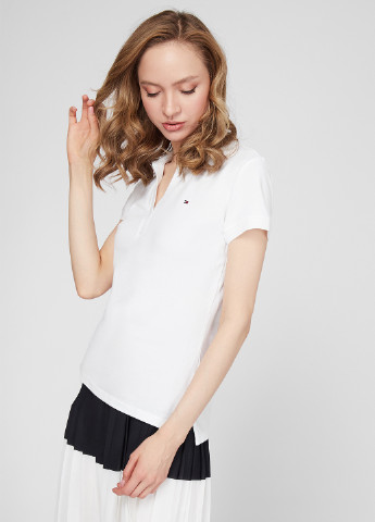 Белая женская футболка-поло Tommy Hilfiger однотонная